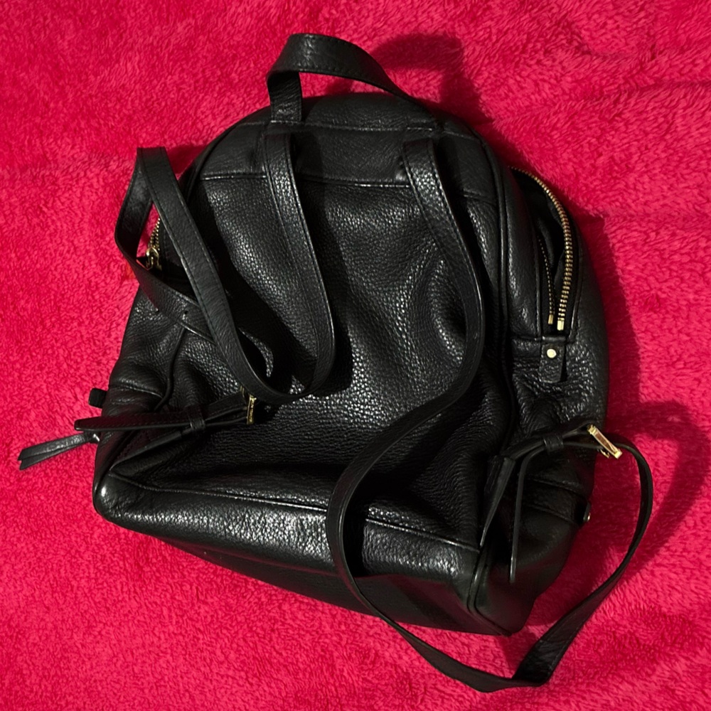 Michael Kors Black Leather Backpack with Gold Accents - Picture 3 of 10